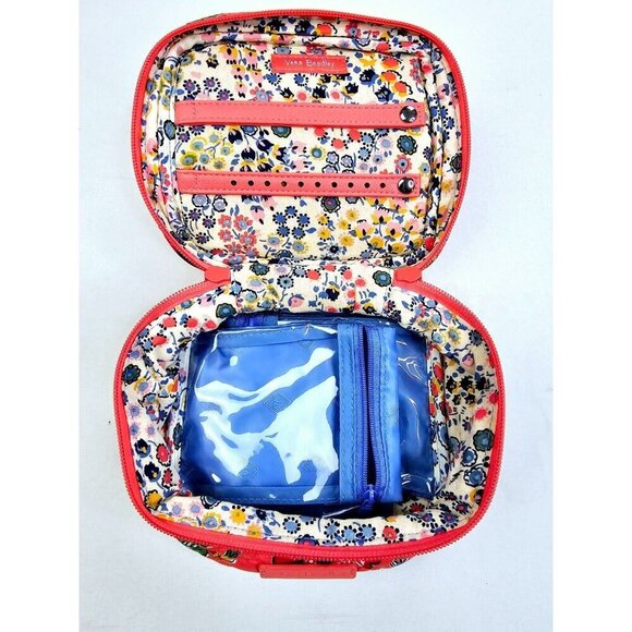 Vera Bradley Salmon Floral Zip Logo 3 compartment Iconic Jewelry Quilted Bag - Picture 6 of 10